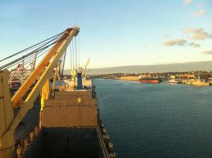 Mining and project logistics work showing a cargo ship at Perth, Australia